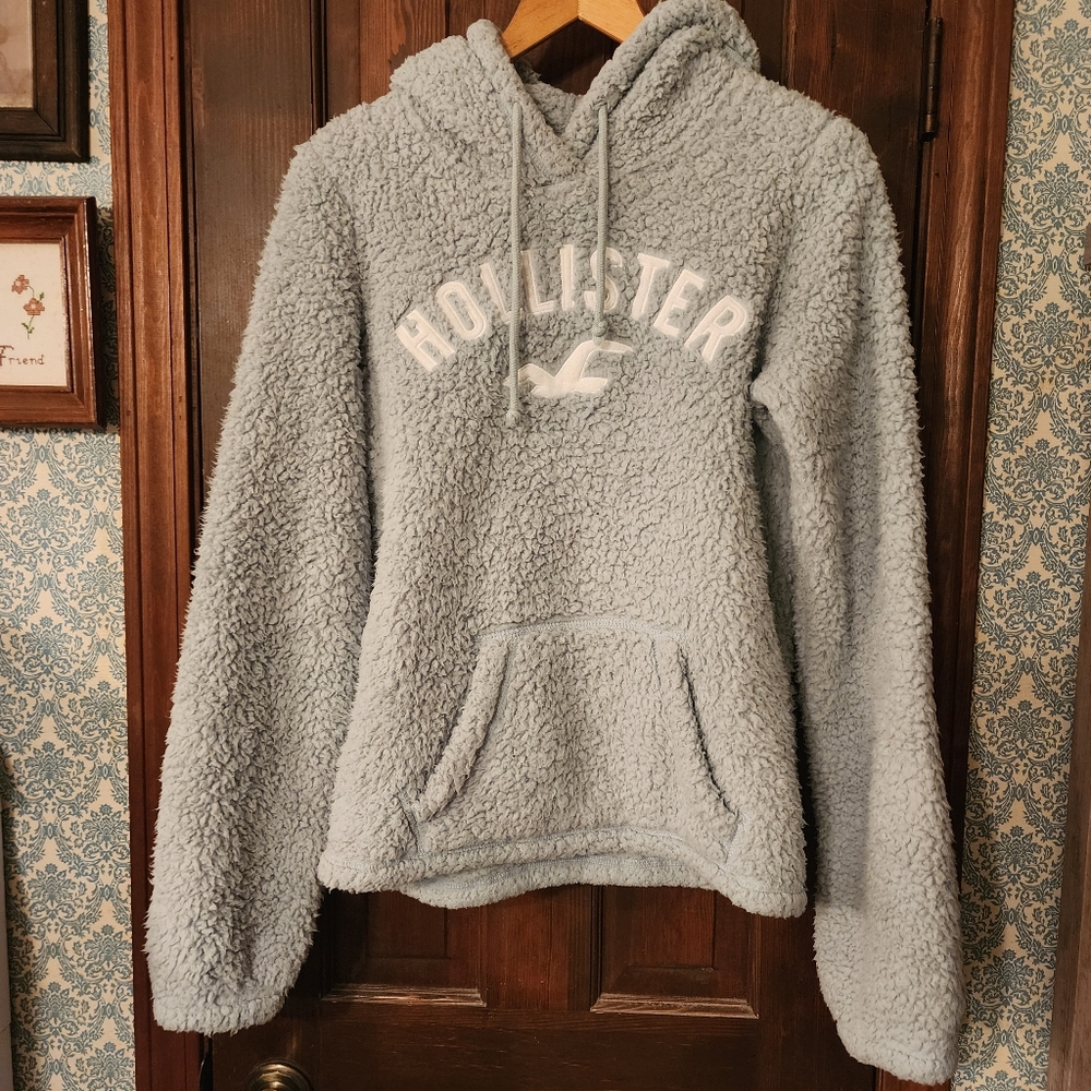 Hollister Sherpa Hoodie Pullover  Blue Women's Sz S Pockets Soft Fuzzy Warm!
